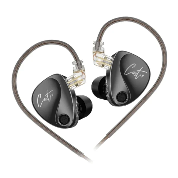 KZ Castor Dual Dynamic In-Ear Monitors – HiFi Tunable IEM Earphones with Balanced Armature, Noise Isolation, and Detachable Silver-Plated Cable (Black, With Mic)