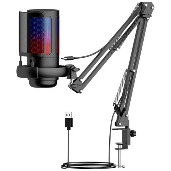 M4G ME6S-35 USB Gaming Microphone – RGB Condenser Mic with Tap-to-Mute, Gain Control & Boom Arm for PC, PS4/PS5, Mac, Phone