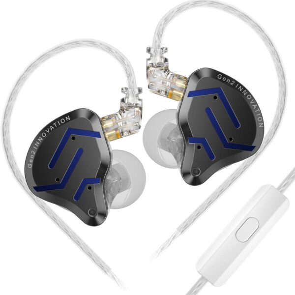 KZ ZSN Pro 2 In-Ear Monitors – Hybrid 1DD+1BA HiFi IEMs, Detachable Cable, Noise-Isolating Earbuds with Mic (Black)