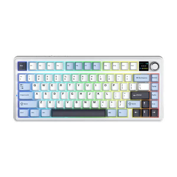 AULA F75 Max 75% Wireless Mechanical Keyboard – TFT Screen, Knob, Reaper Switches, Tri-Mode, RGB, Hot-Swappable (Glacier Blue)