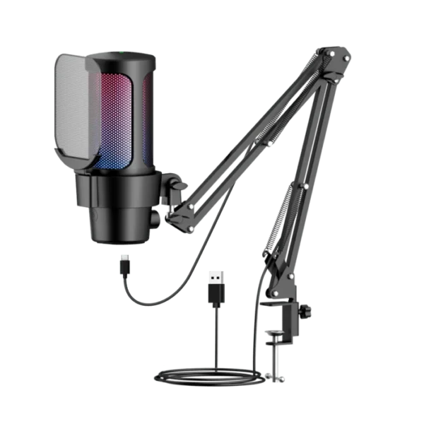 M8 USB Gaming Condenser Microphone with RGB Lighting – Noise Cancelling Wired Mic for PC, PS4/PS5, Mac, Android, Streaming & Podcasting (Black)