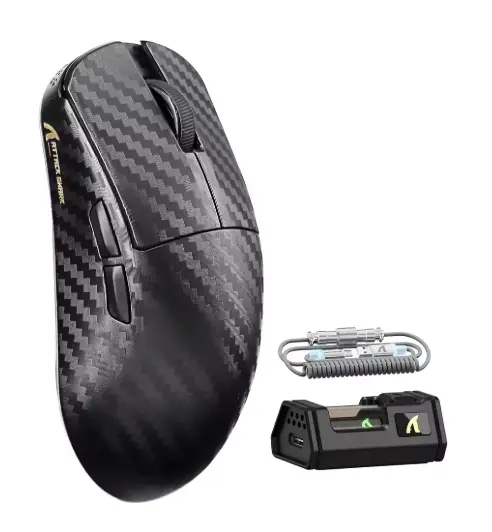 ATTACK SHARK R11 ULTRA Carbon Fiber Wireless Gaming Mouse With C06 Coiled Cable Weave Black